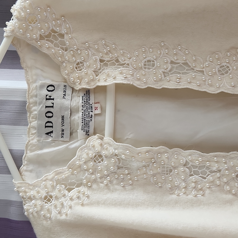 Gorgeous pearl/angora/lambswool   silk-lined sweater